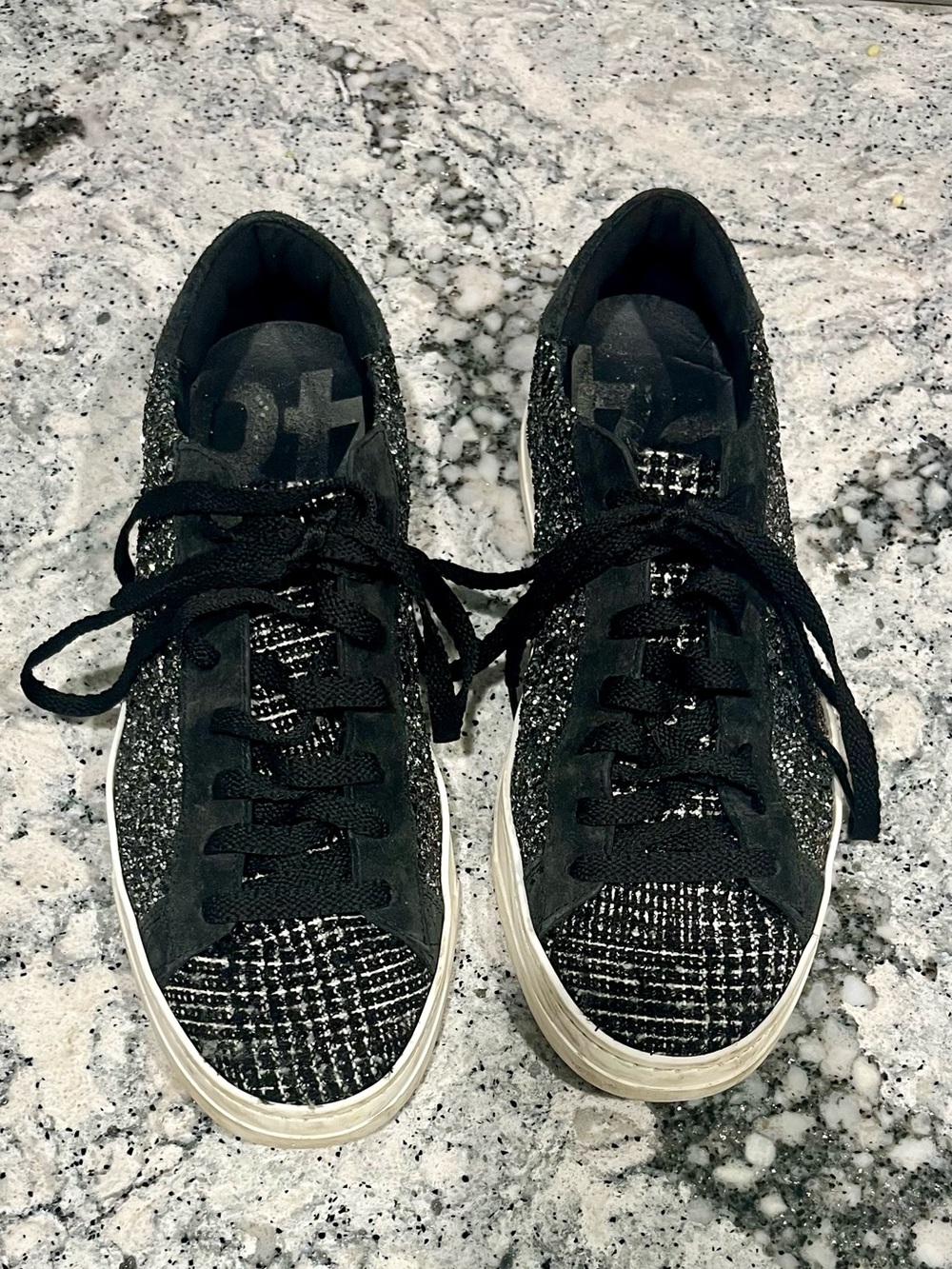 P448 Glitter Black Tweed Low-Top Sneakers with White Sole